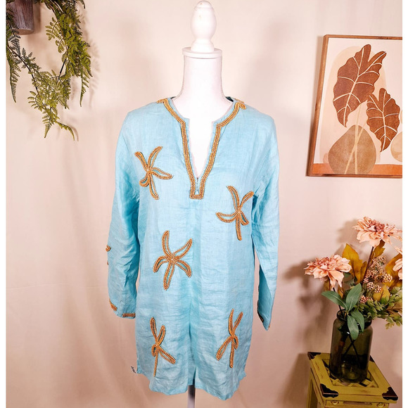 keylime & pink Tops - Keylime & Pink Women's Starfish Beaded Tunic Large Made in Pakistan